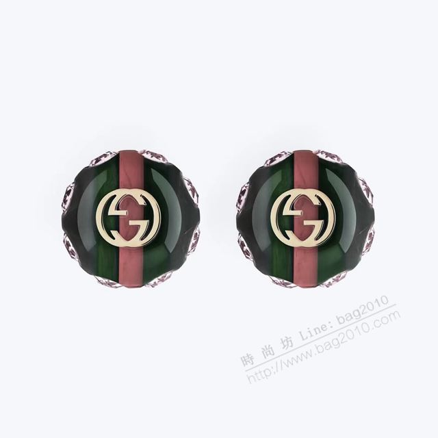 GUCCi飾品 古馳2019年新款 Gucci紅綠條紋 純銀針 雙G紐扣耳釘  zgbq1117